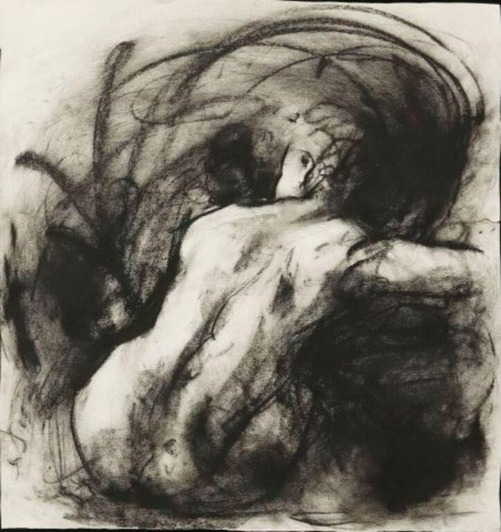 FRAMED CHARCOAL DRAWING ABSTRACT 356739
