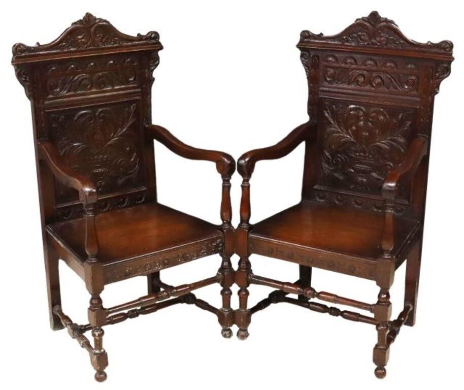 (2) ENGLISH CARVED OAK WAINSCOT STYLE