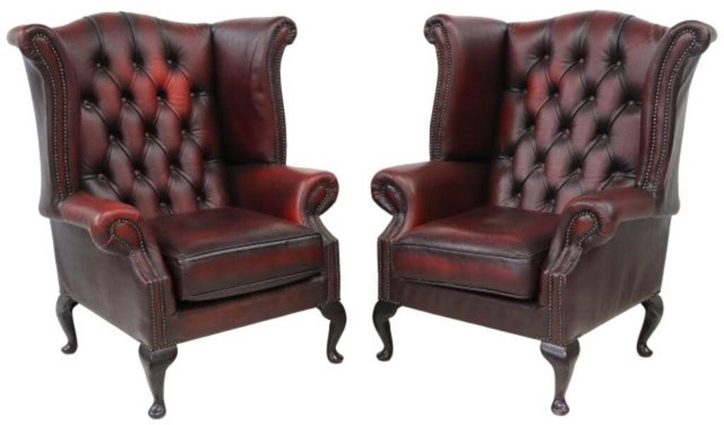  2 QUEEN ANNE STYLE OXBLOOD WINGBACK 35676c