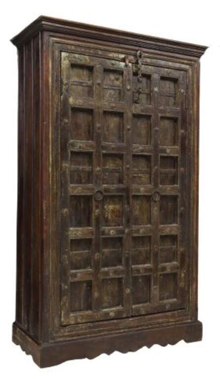 IRON MOUNTED WOOD TWO DOOR CABINET  35677d