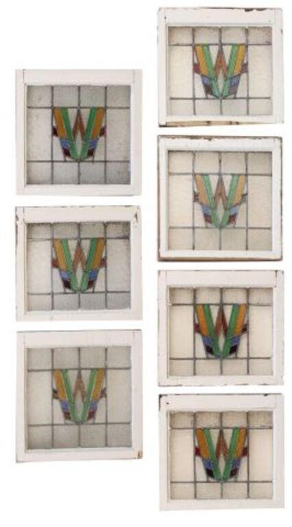  7 ENGLISH STAINED LEADED GLASS 35678e