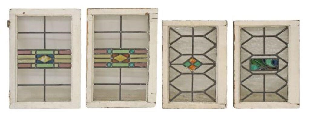  4 ENGLISH STAINED LEADED GLASS 35678f