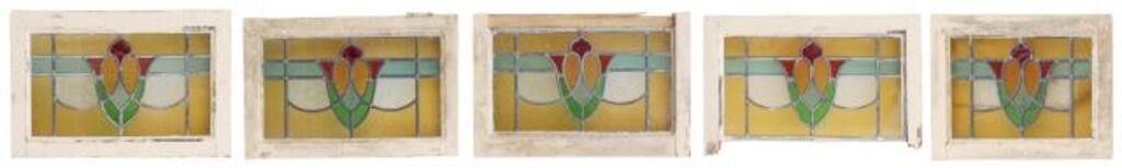  5 ENGLISH STAINED LEADED GLASS 356790