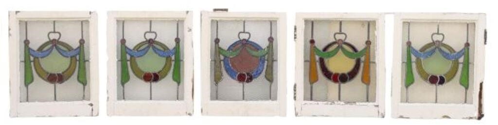  5 ENGLISH STAINED LEADED GLASS 356791