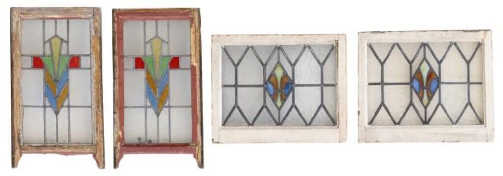  4 ENGLISH STAINED LEADED GLASS 356792