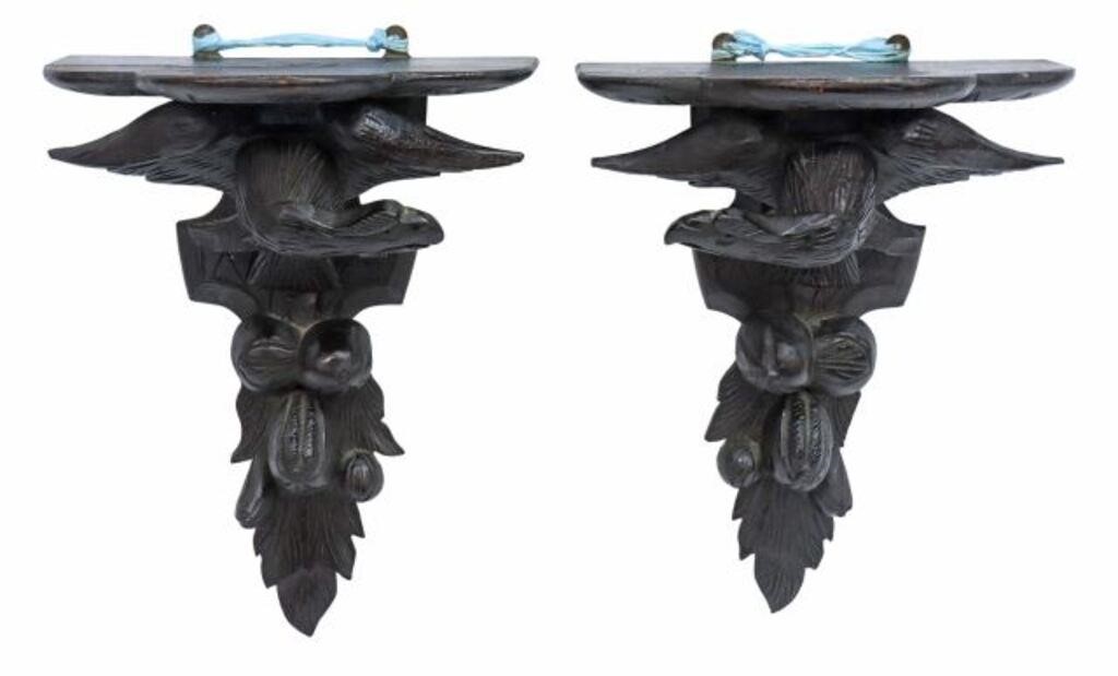 (2) BLACK FOREST CARVED OAK EAGLE