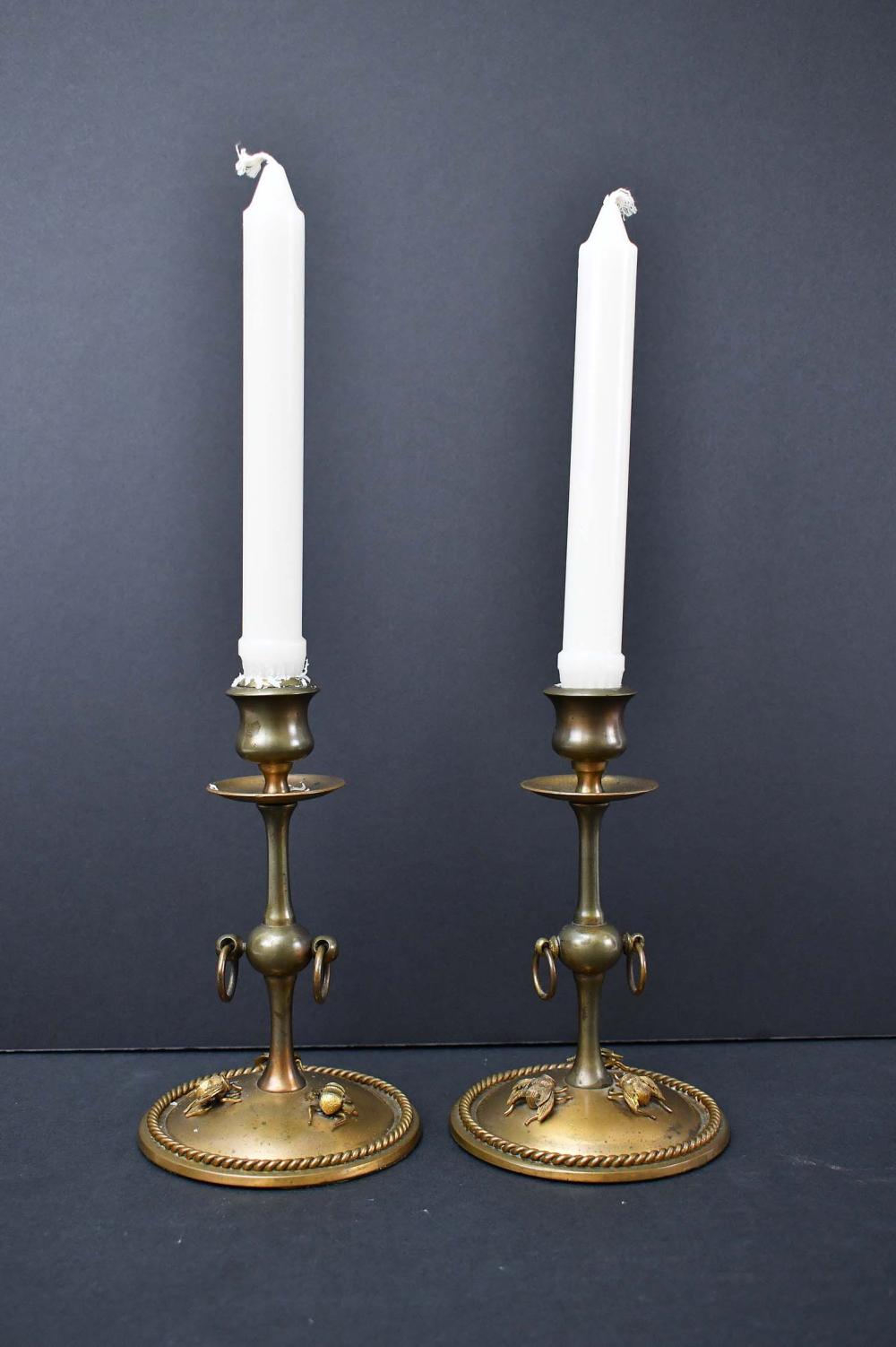 PAIR OF FRENCH BRASS CANDLESTICKSEarly