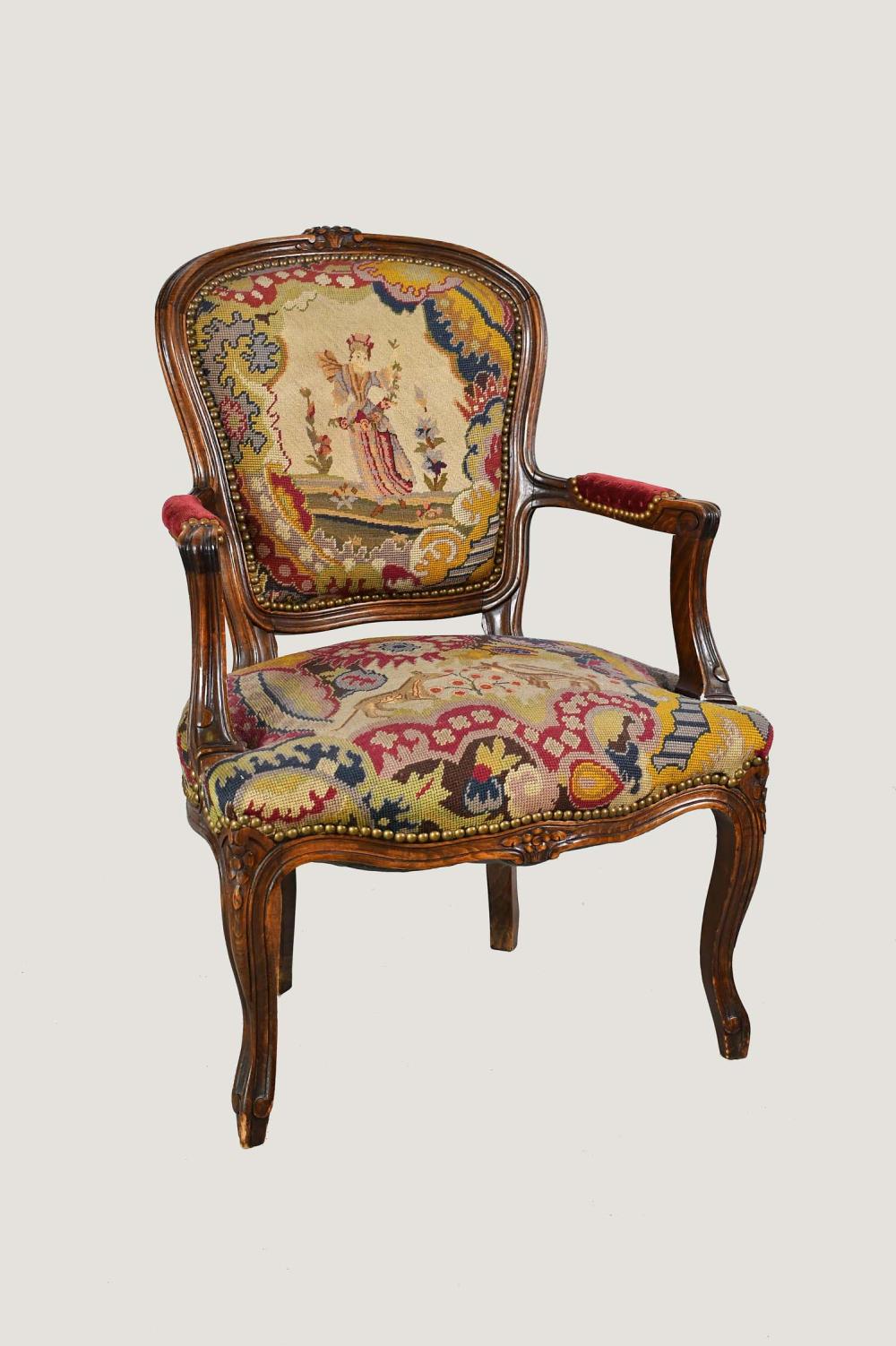 LOUIS XV STYLE NEEDLEPOINT FAUTEUIL