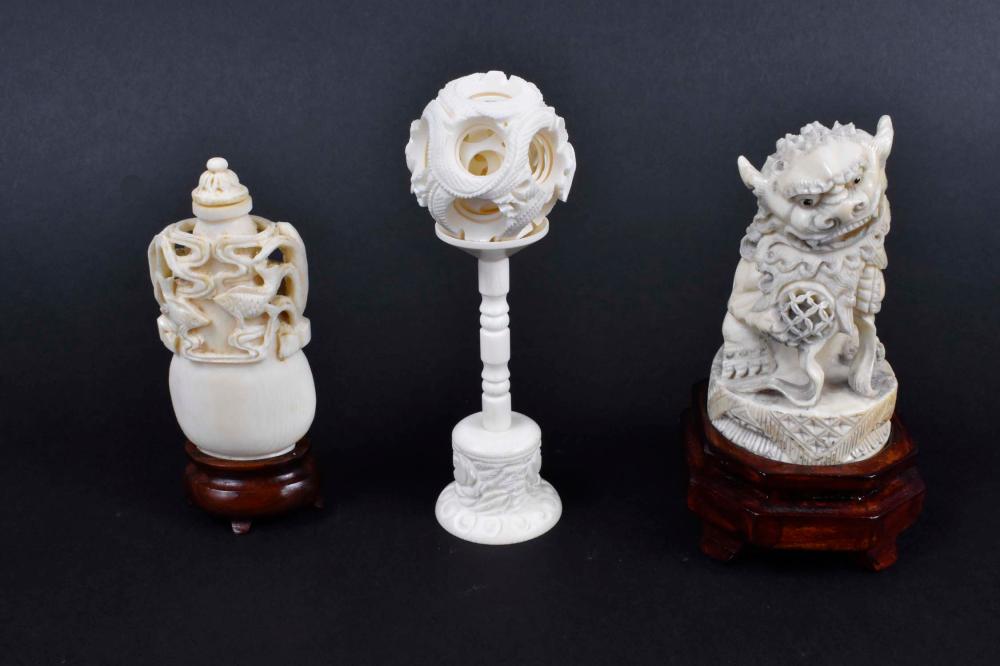 THREE CHINESE CARVED DECORATIVE 35415d