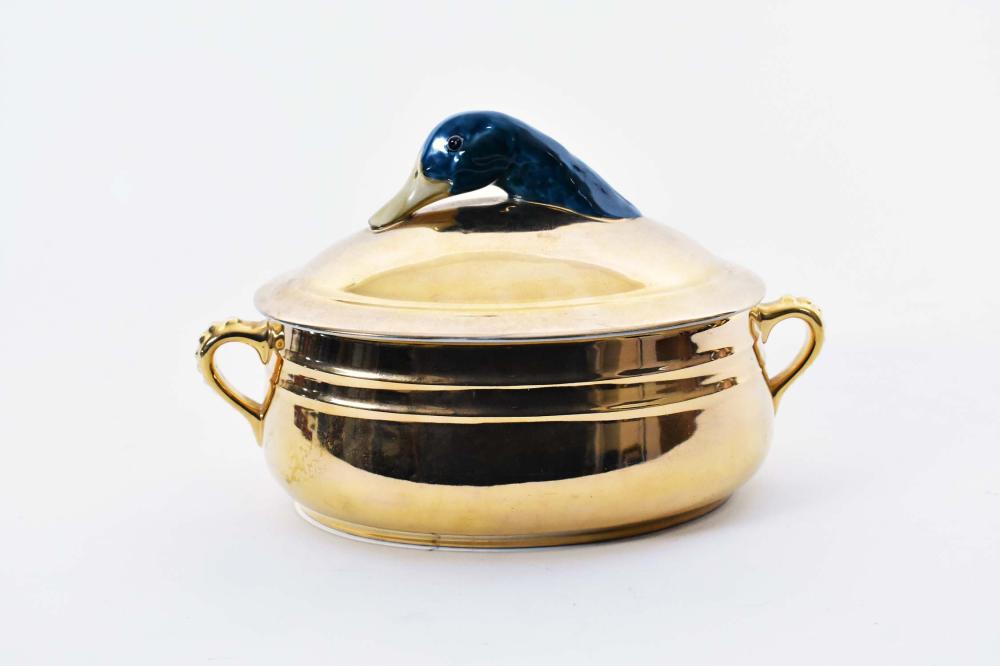 FRENCH GILT PORCELAIN DUCK TUREEN20th 354166