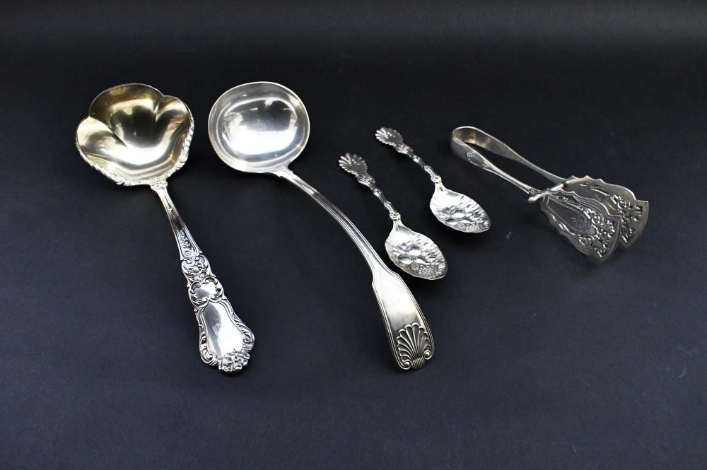 AMERICAN SILVER LADLE AND A PAIR OF