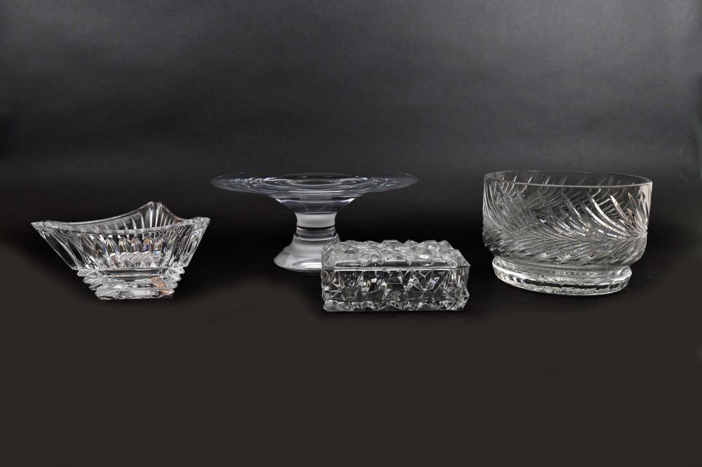 FOUR COLORLESS GLASS TABLE ITEMSComprising: