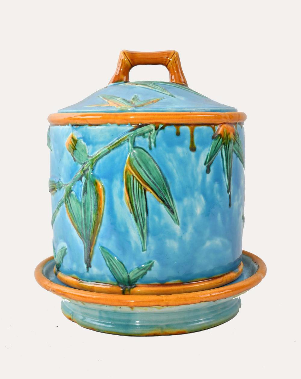 TURQUOISE MAJOLICA COVERED JAR