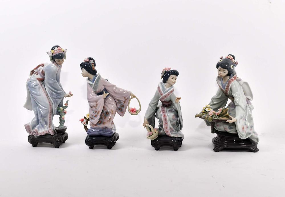 FOUR LLADRO GEISHAS WITH FLOWERSEach