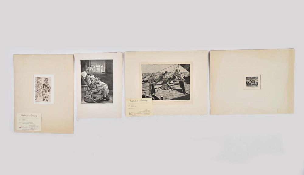 THREE AMERICAN ETCHINGS AND A WOODBLOCK20th 354207