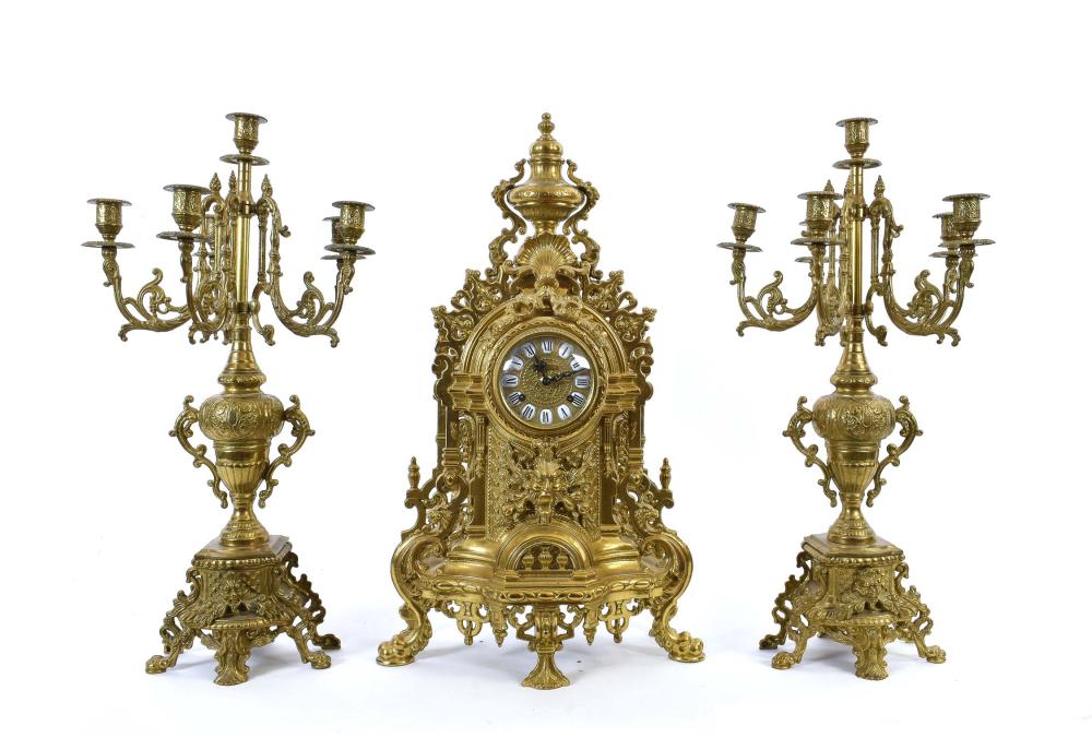 ITALIAN IMPERIAL THREE PC. BRASS CLOCK