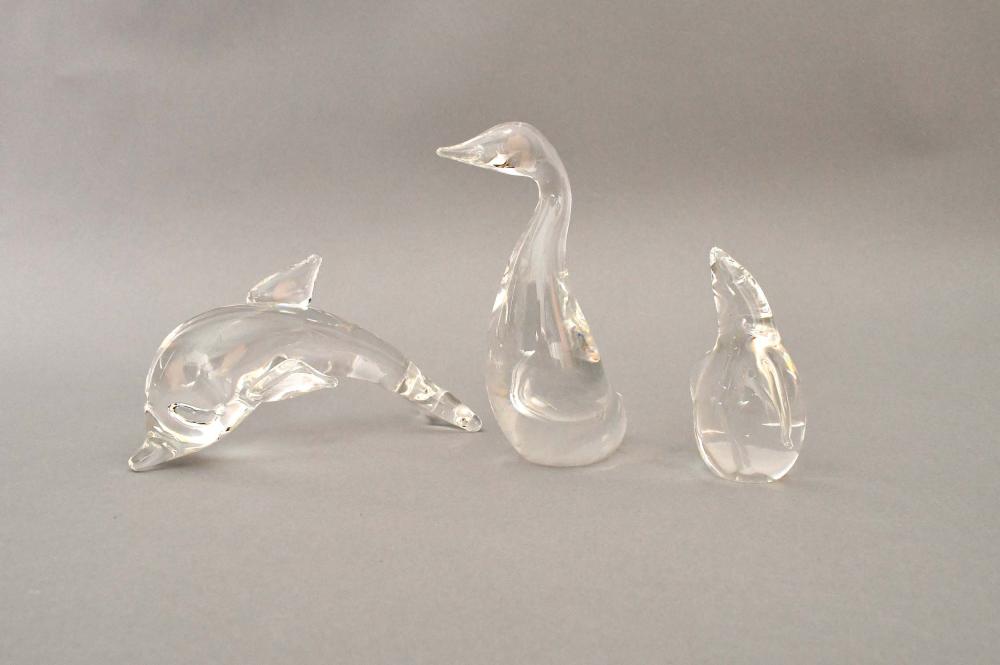 THREE STEUBEN COLORLESS GLASS ANIMALSEach 35424b