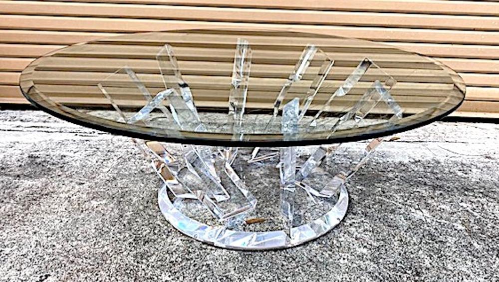 LUCITE AND GLASS CIRCULAR LOW TABLEContemporary.