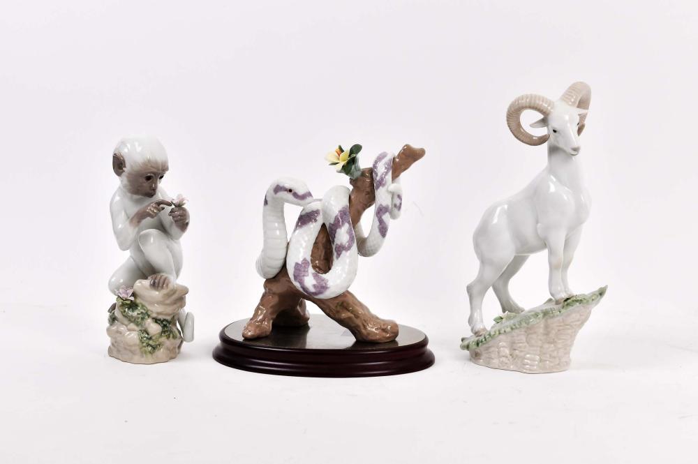 LLADRO GOAT, MONKEY AND A SERPENTEach