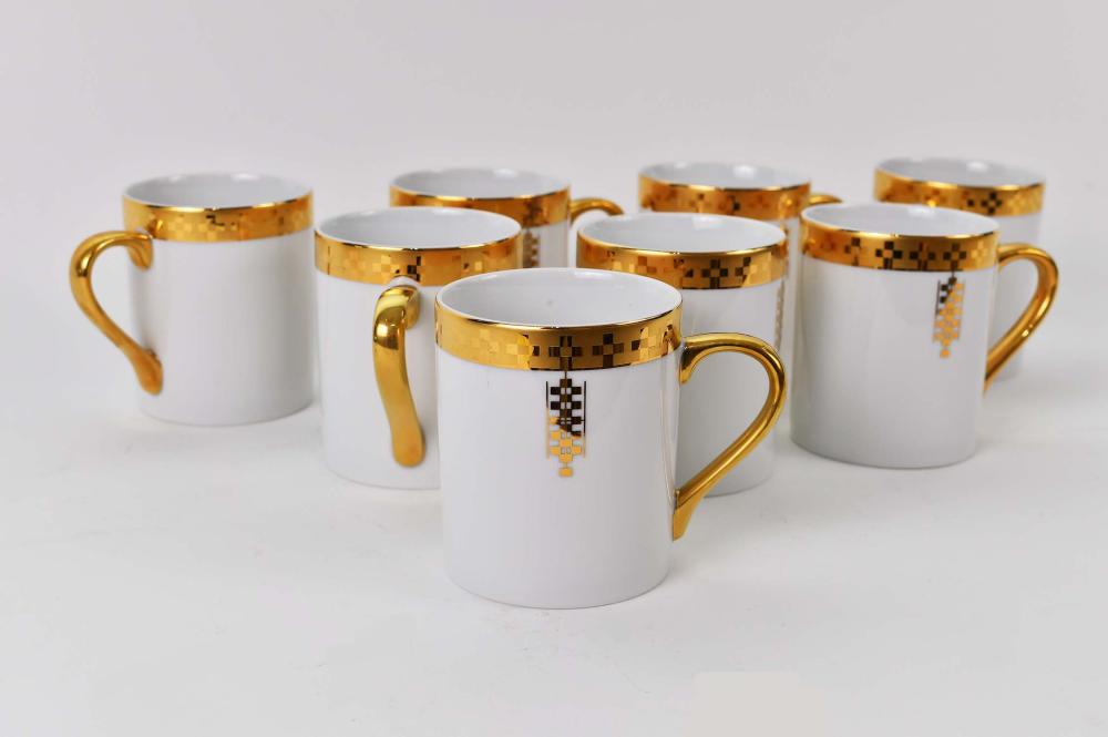 SET OF EIGHT PARCEL GILT PORCELAIN COFFEE