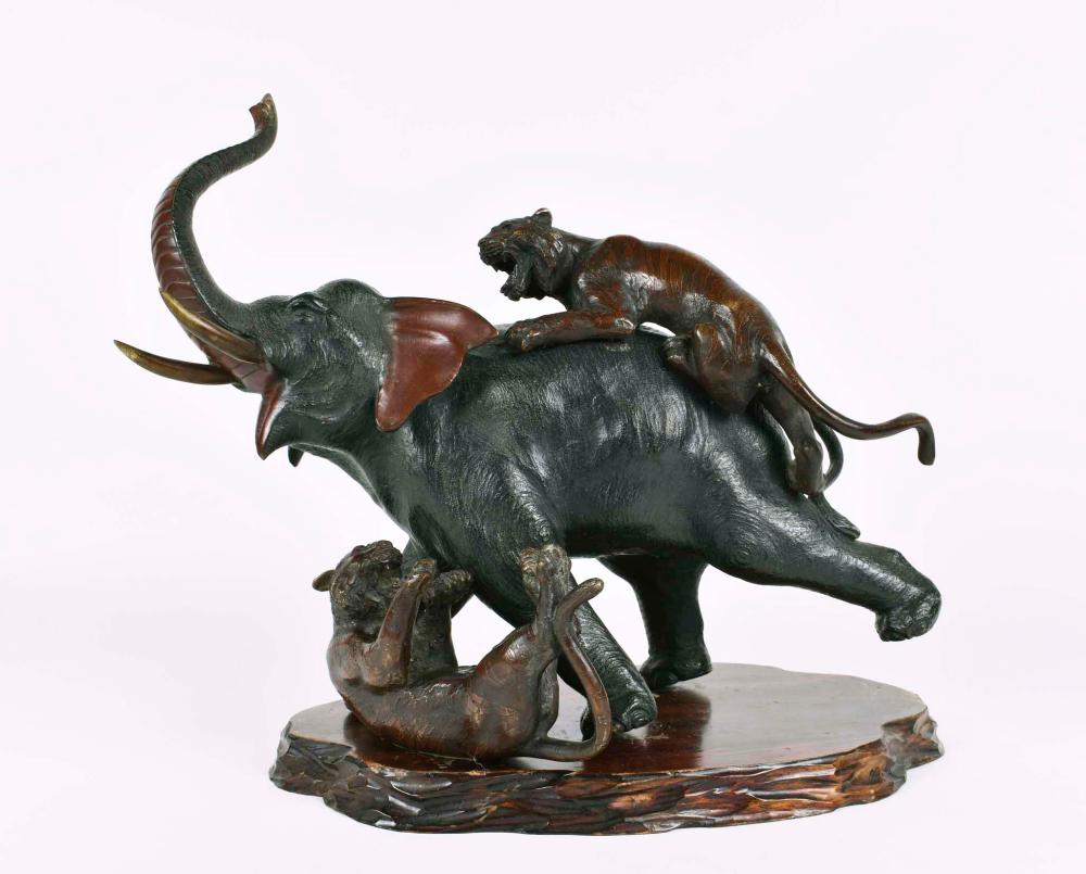 JAPANESE PATINATED BRONZE ELEPHANT &