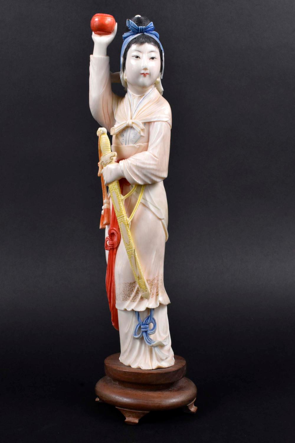 CHINESE POLYCHROME FIGURE OF A