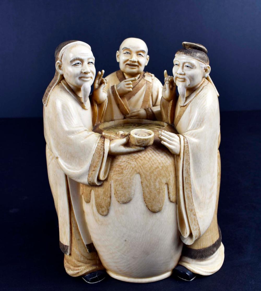 JAPANESE OKIMONO OF THREE SAKE TASTERSMeiji