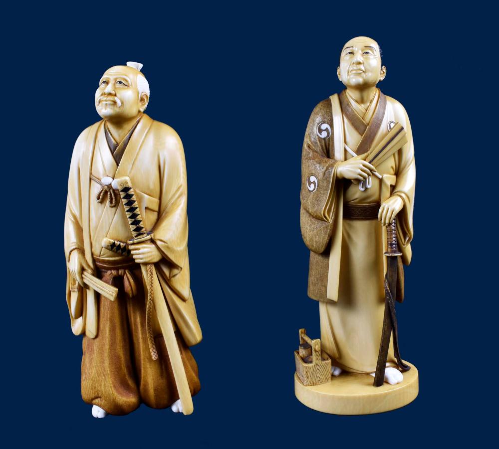 TWO JAPANESE OKIMONO OF LORDSMeiji Period.