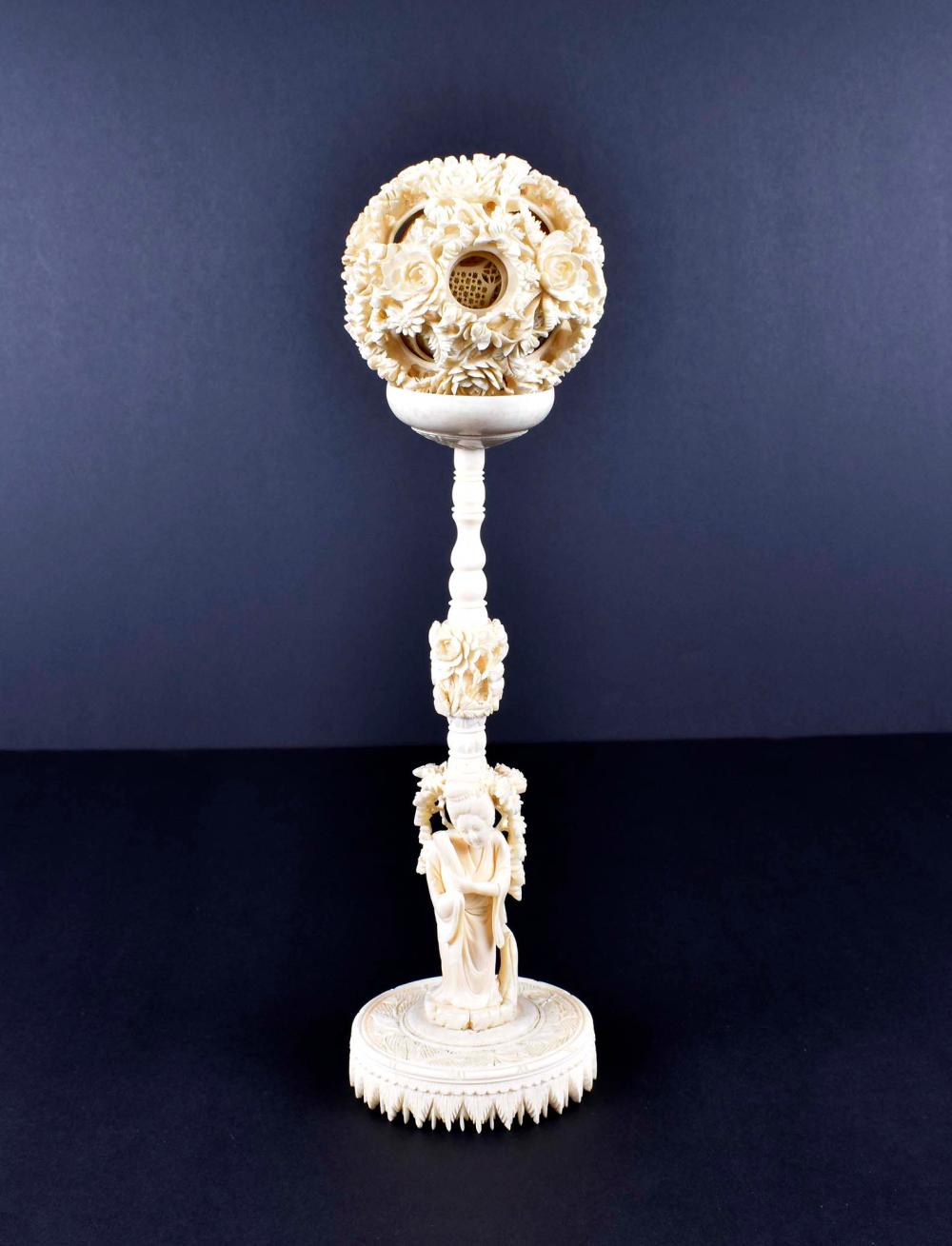 CHINESE CARVED PUZZLE BALL ON STAND19th