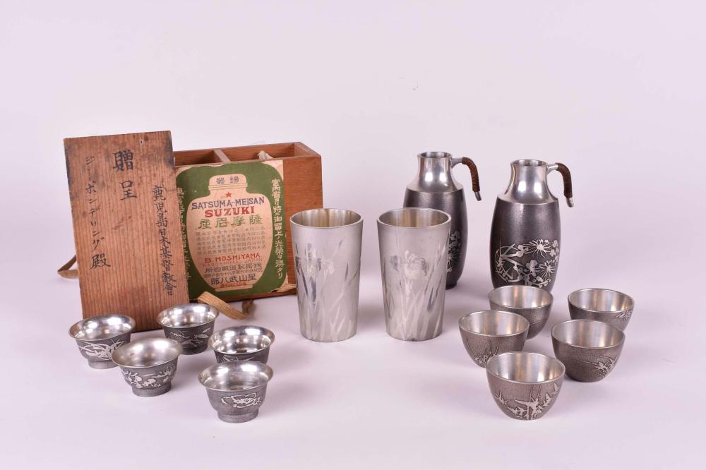 TWO JAPANESE SILVER SAKE SERVICESModern,