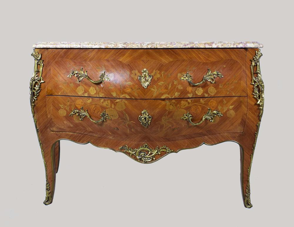 LOUIS XV STYLE INLAID BRONZE MOUNTED