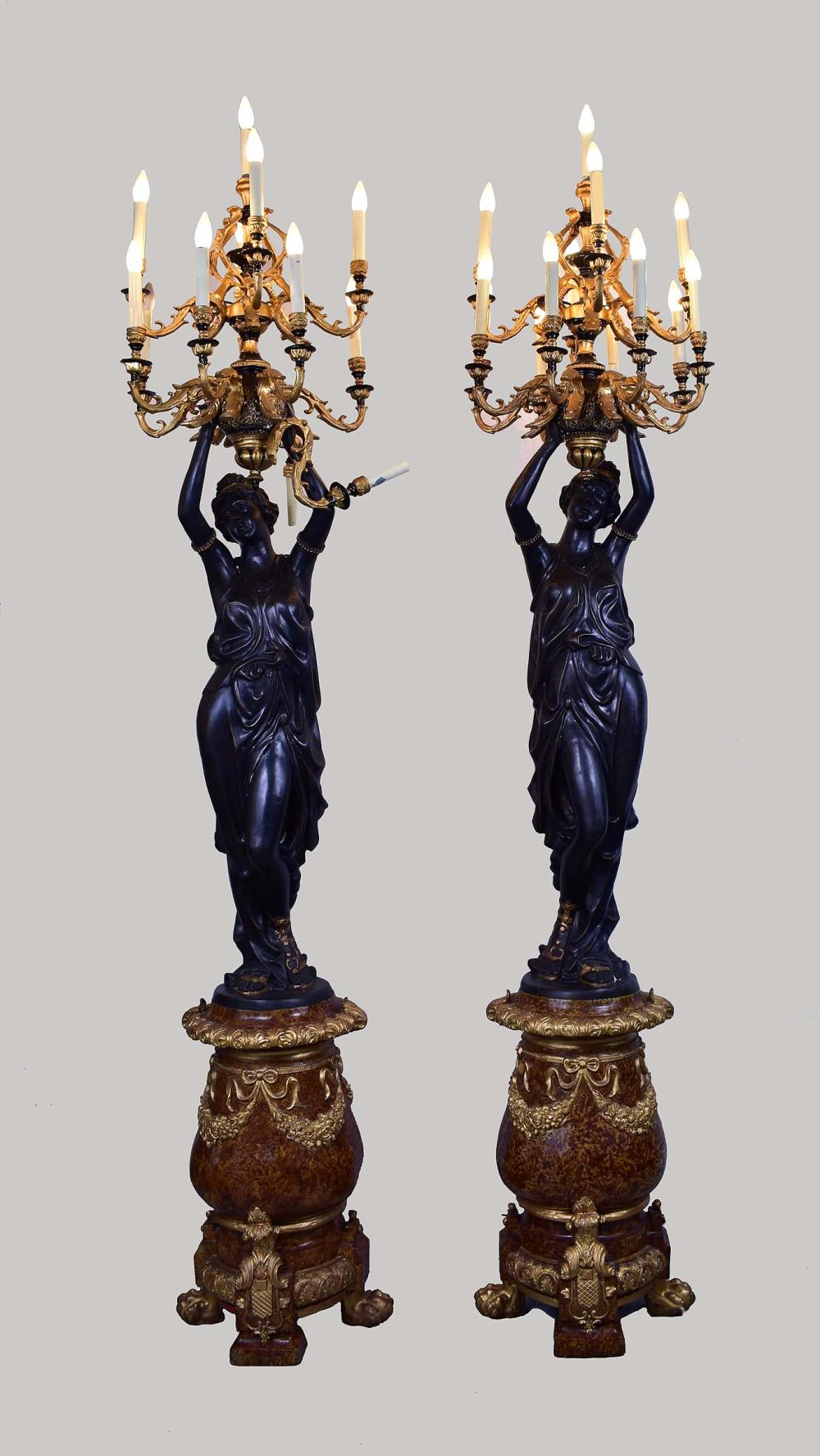 PAIR OF LARGE BRONZE MAIDENS WITH 3545ba