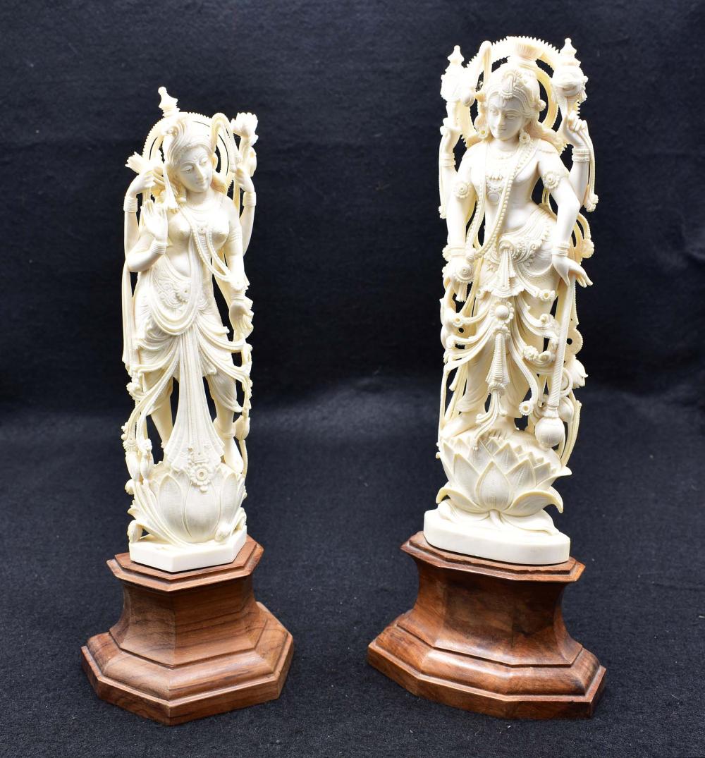 TWO EAST INDIAN CARVED FEMALE DEITIESLate