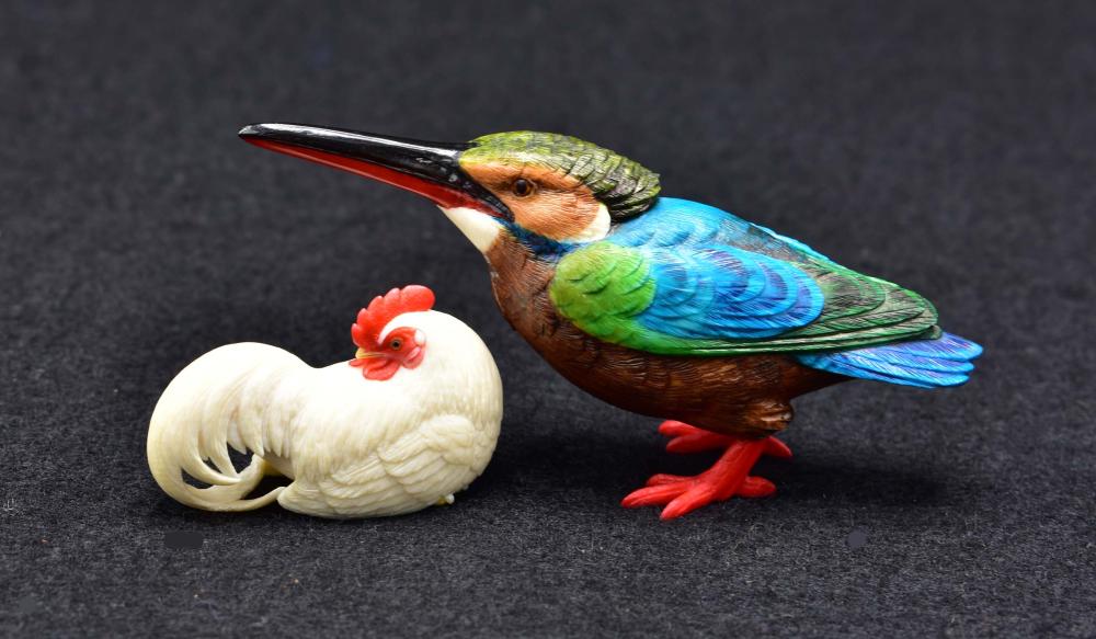 JAPANESE POLYCHROME PAINTED KINGFISHER 3545fe