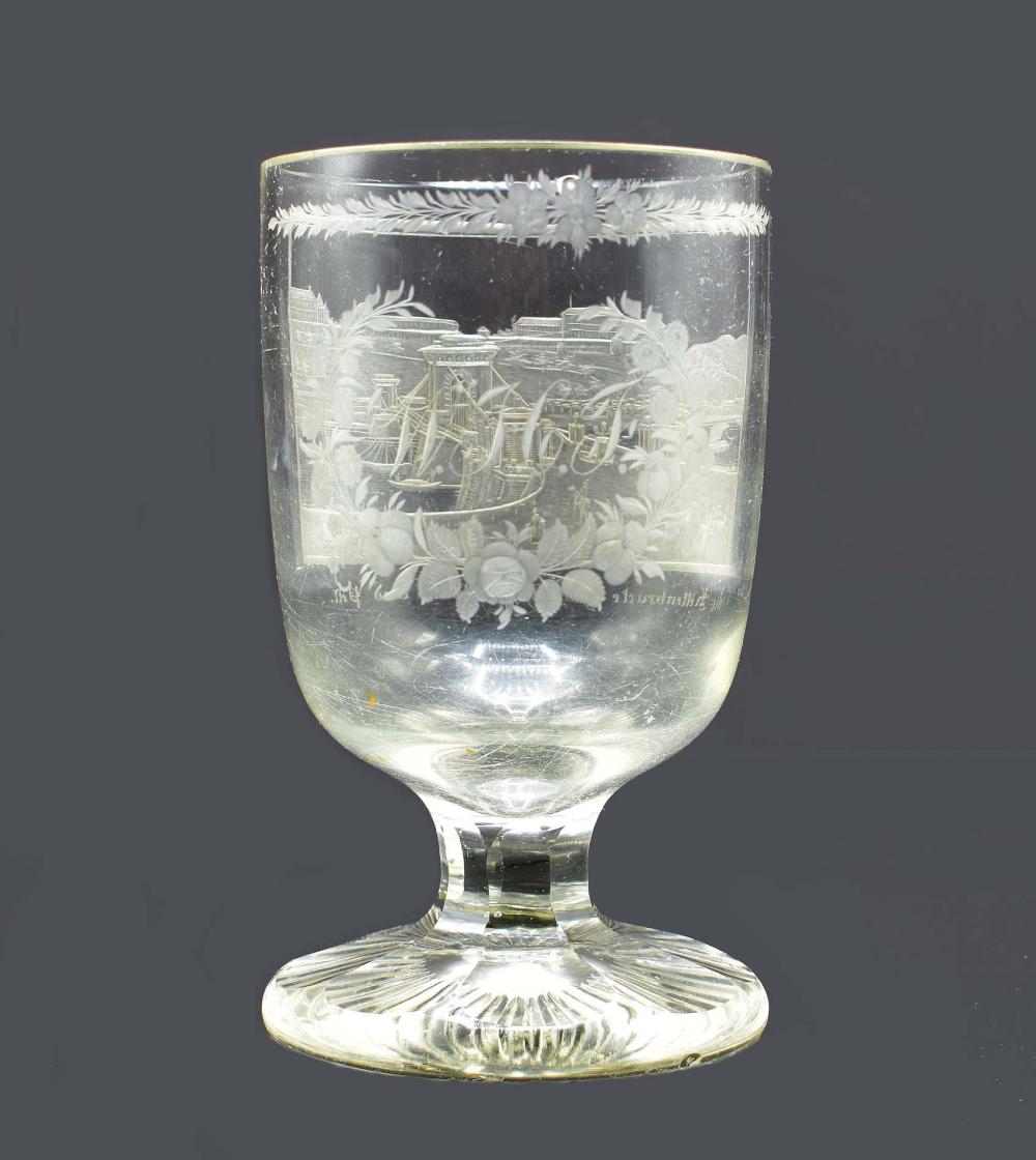 BOHEMIAN ENGRAVED COLORLESS GLASS GOBLET19th