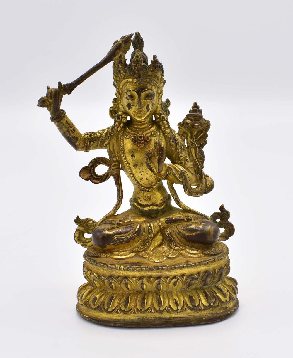 SINO-TIBETAN GILT BRONZE SEATED