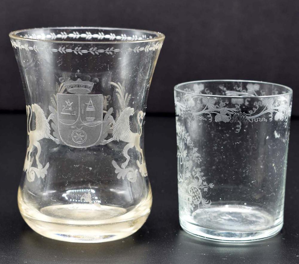 TWO GERMAN COLORLESS GLASS BEAKERSEarly 35464a