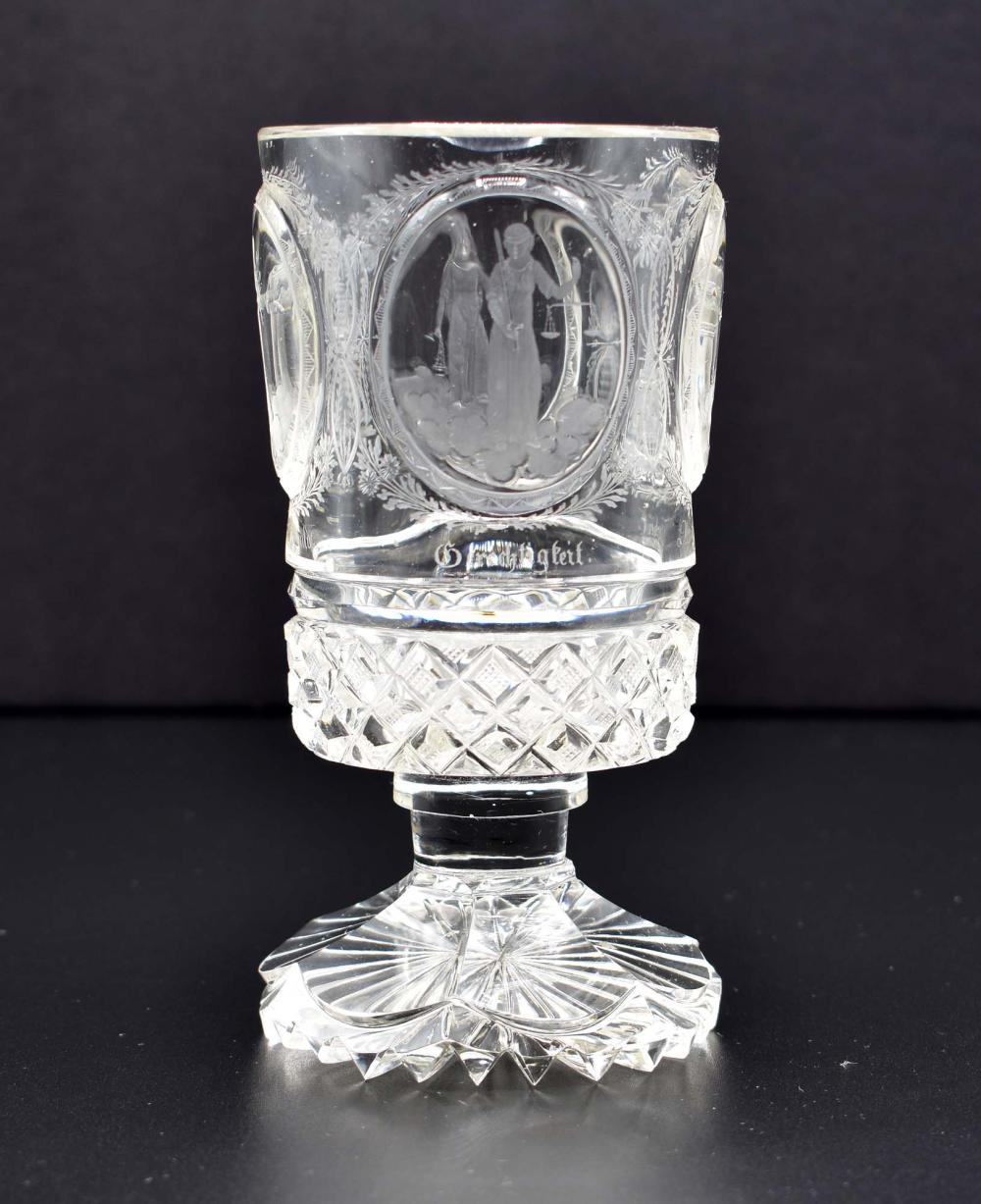 BOHEMIAN CUT COLORLESS GLASS GOBLET19th 354657