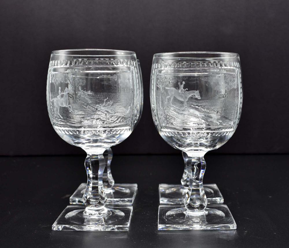 SET OF FOUR THOMAS WEBB EQUESTRIAN GLASS