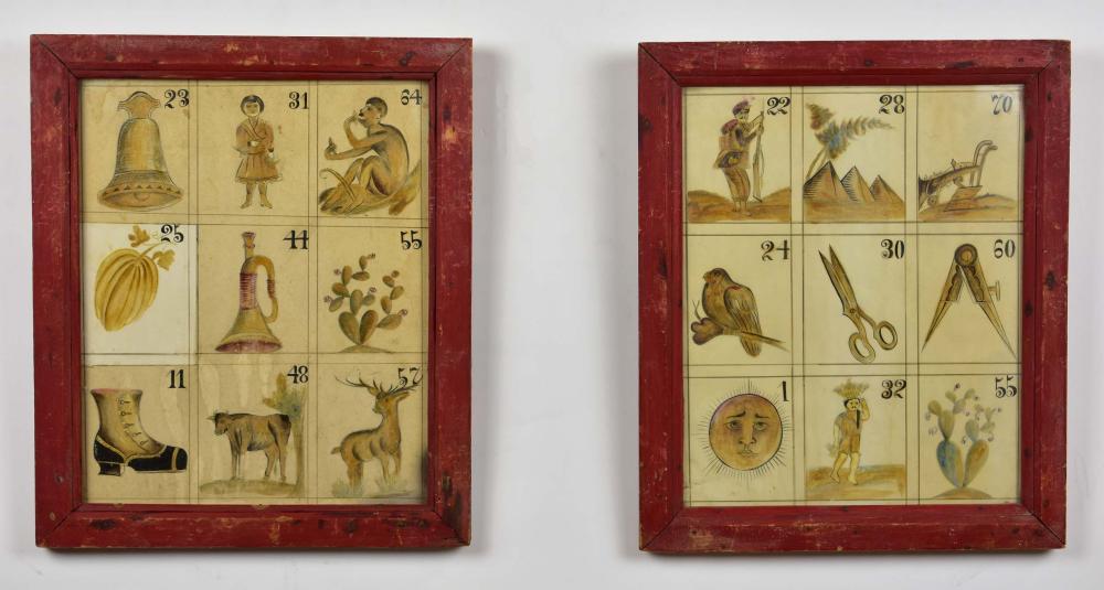 PAIR OF MEXICAN PAINTED PAPER LOTTARIEIn