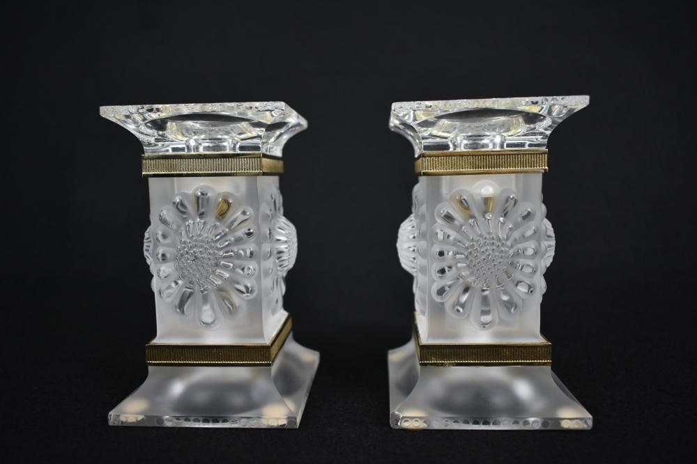 PAIR OF GILT METAL MOUNTED FROSTED