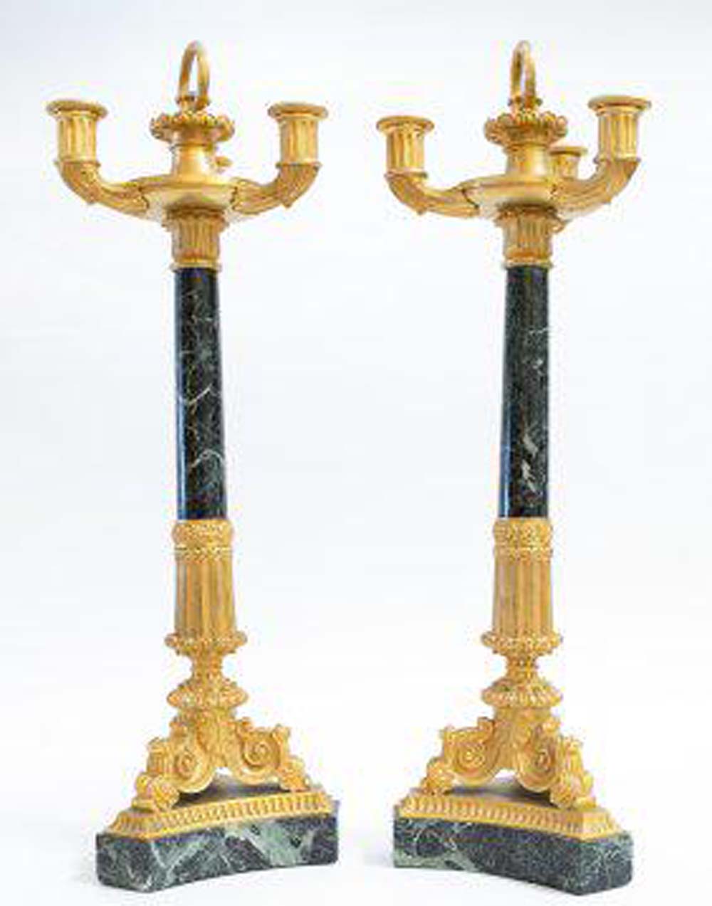 PAIR OF FRENCH GILT BRONZE & MARBLE