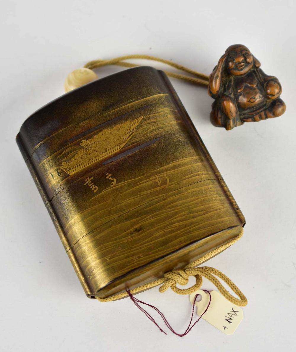 JAPANESE GILT ON BROWN LACQUER