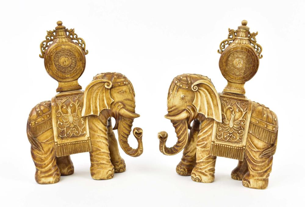 PAIR OF CHINESE STAINED ELEPHANTS