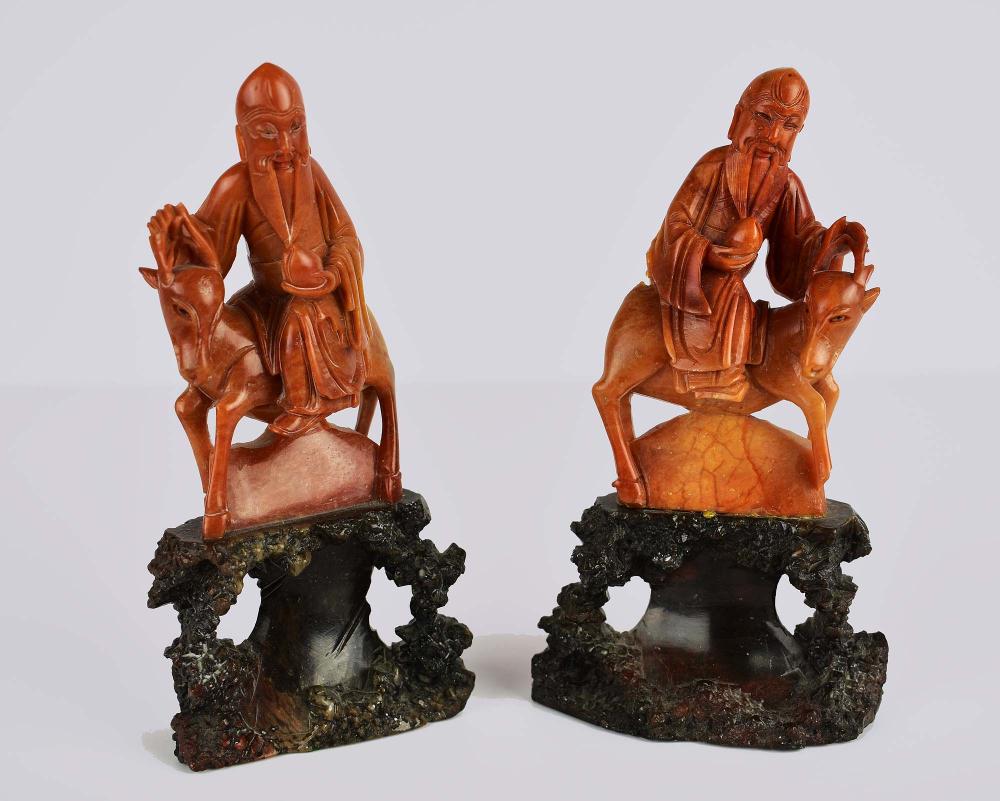 PAIR OF CHINESE SOAPSTONE SAGES