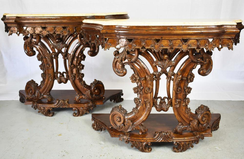 PAIR OF ROCOCO STYLE MARBLE TOP