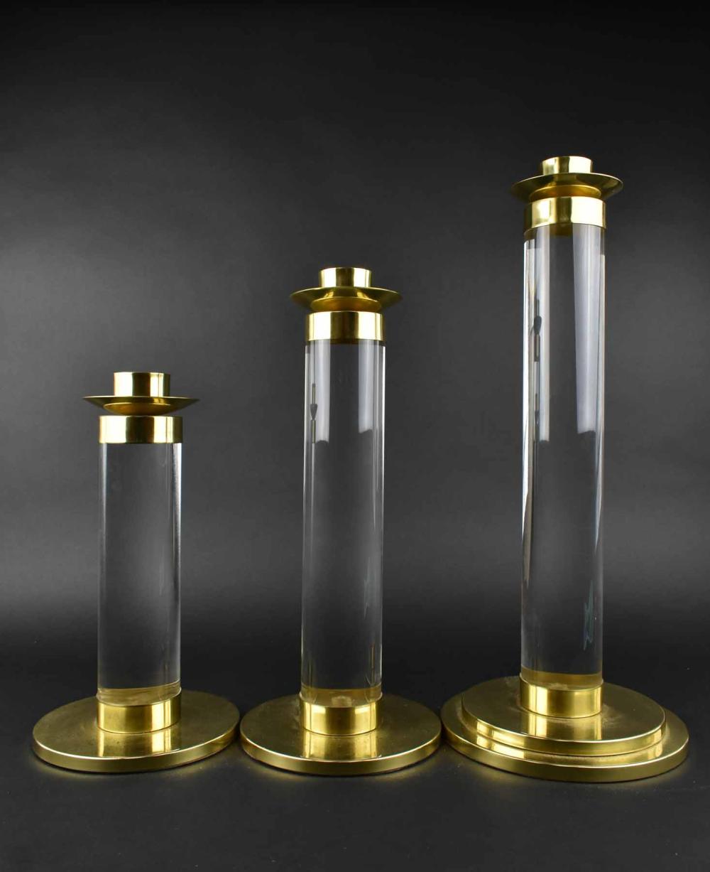 THREE CONTEMPORARY LUCITE BRASS 35480a