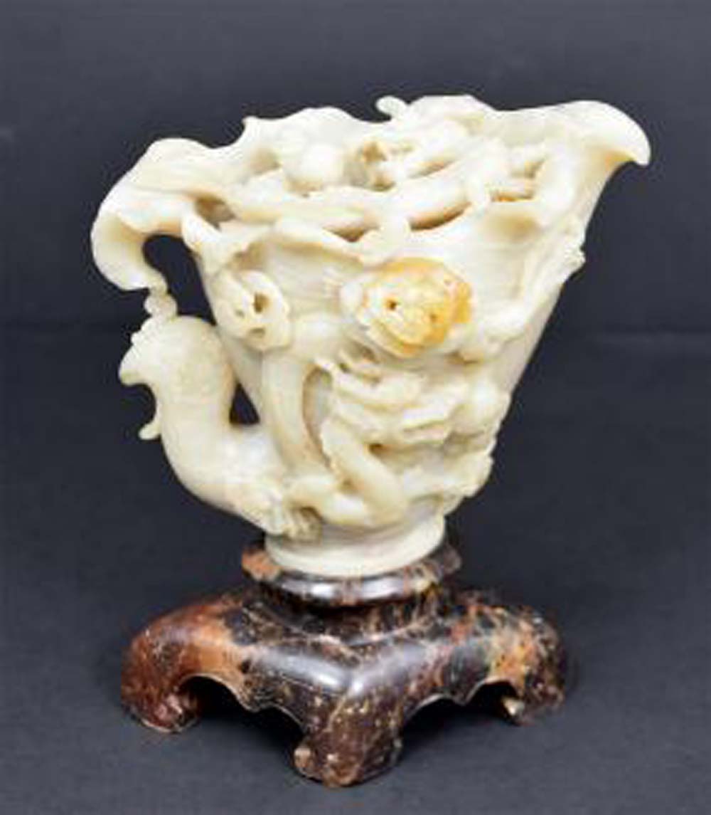 CHINESE SOAPSTONE CUP FORM DRAGON