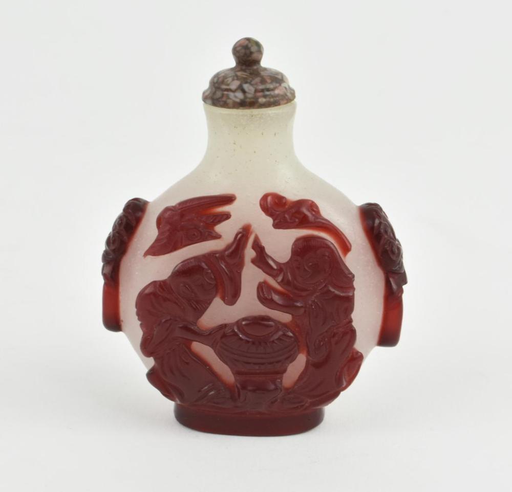 CHINESE RED OVER WHITE PEKING GLASS