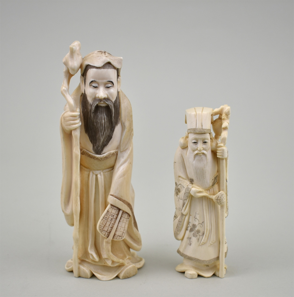TWO CHINESE CARVED IVORY SAGES20th